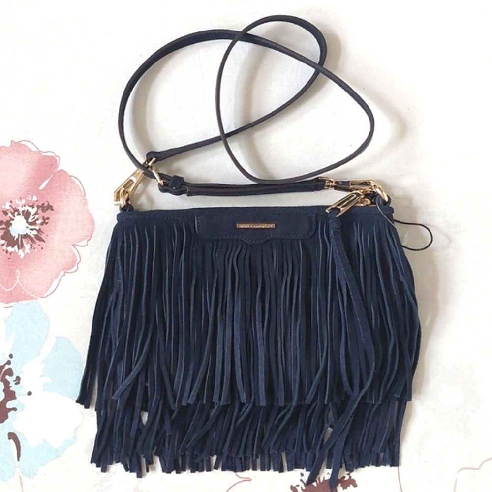 NWOT Rebecca Minkoff Fringe Blue Suede Crossbody Bag